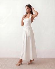 Aurora Basque Waist Halter Maxi Dress