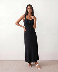 Cleo Ribbed Button Front Maxi Dress