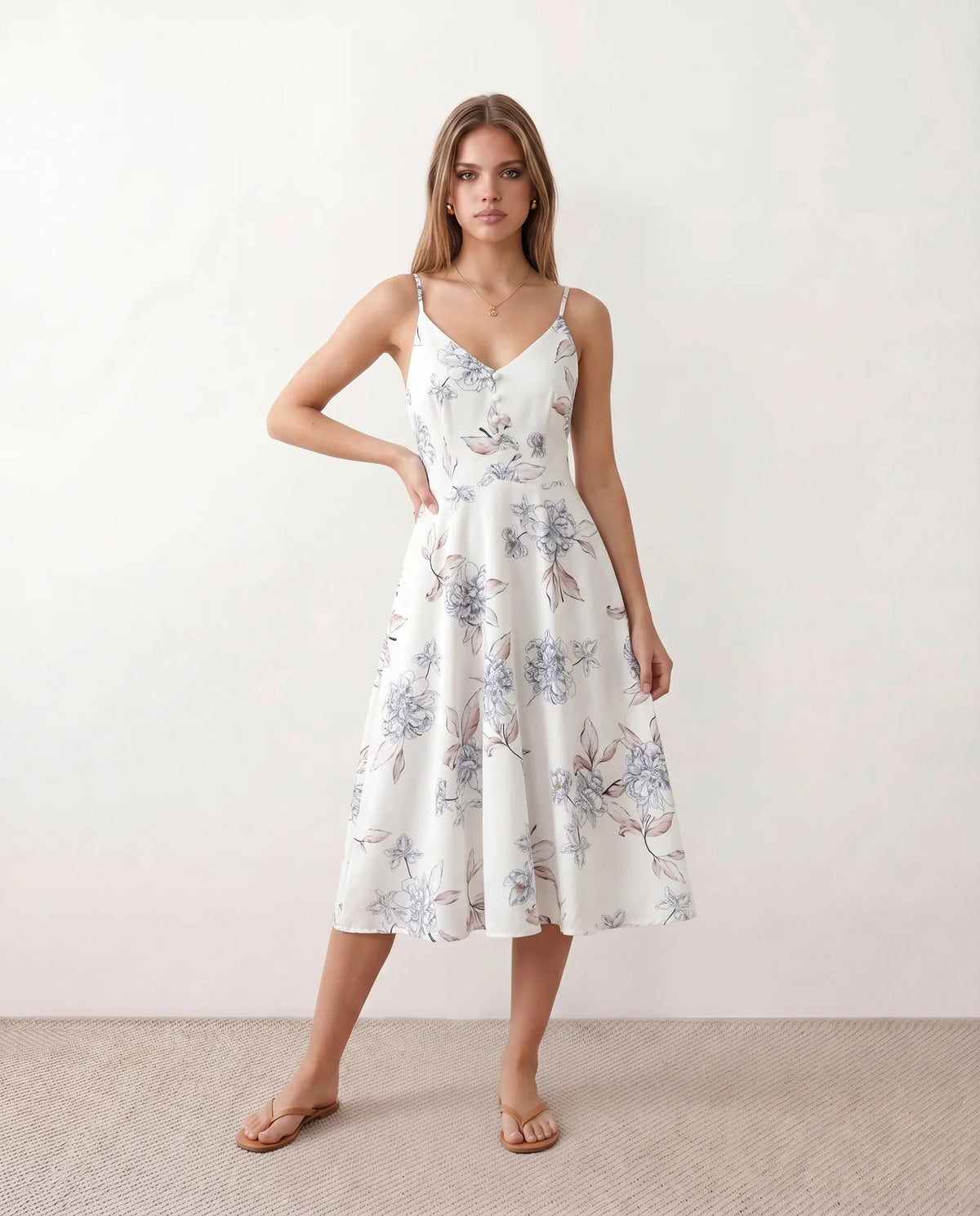 Talia Spaghetti Strap Floral Midi Dress