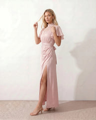 Zoe Glossy Open Back Maxi Dress