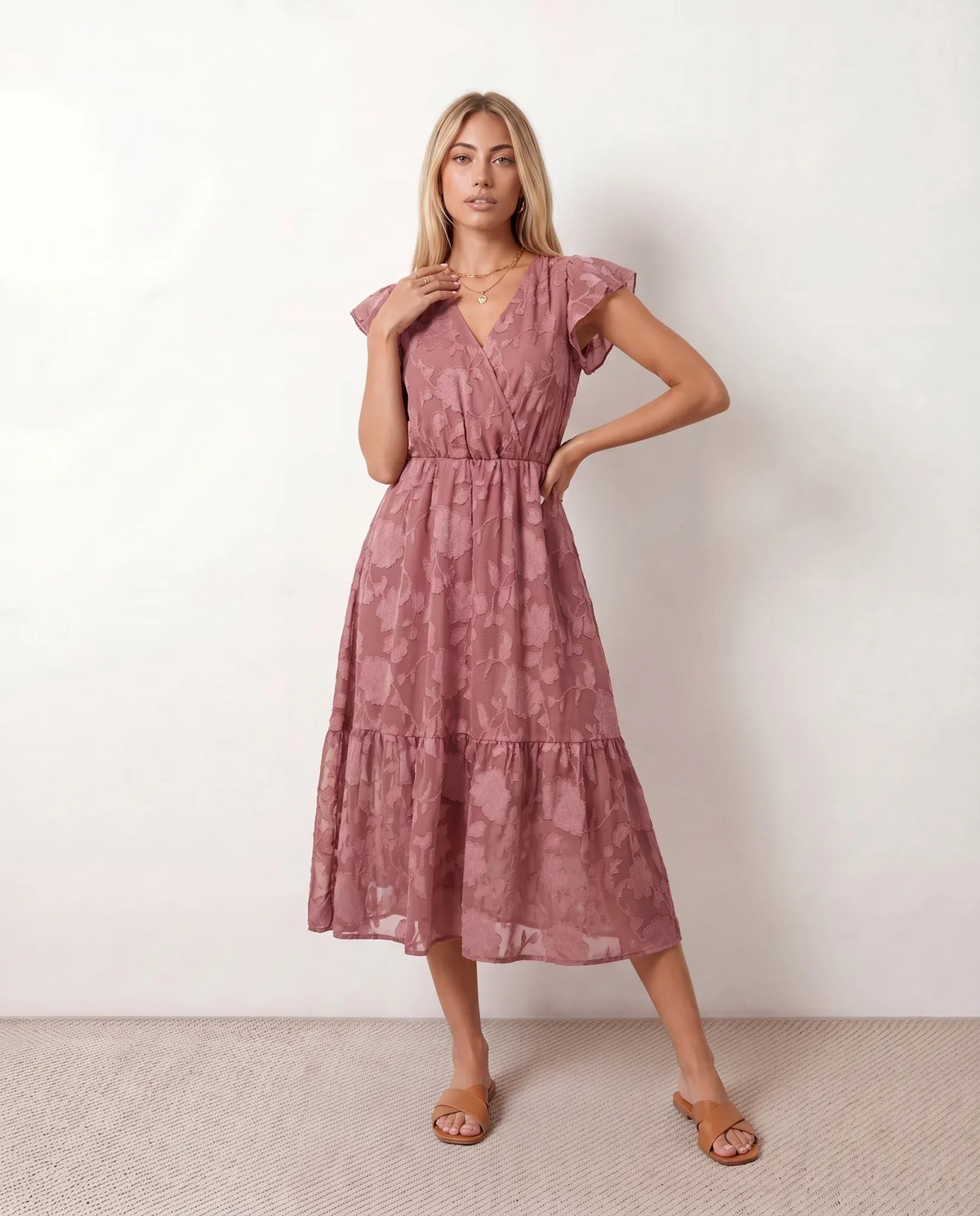 Leona Floral Ruffle Detail Midi Dress