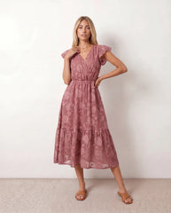 Leona Floral Ruffle Detail Midi Dress