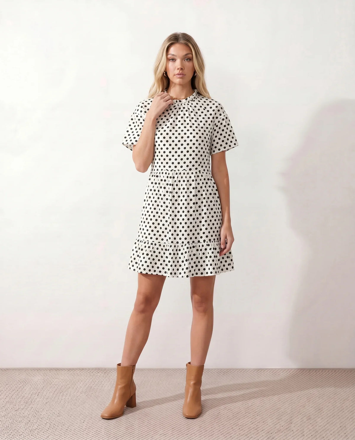 Romy Polka Dot Ruffle Detail Mini Dress