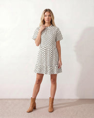Romy Polka Dot Ruffle Detail Mini Dress