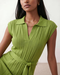 Etta Pleated Belted Midi Dress