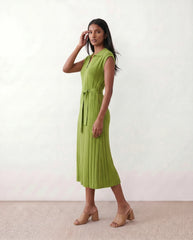 Etta Pleated Belted Midi Dress