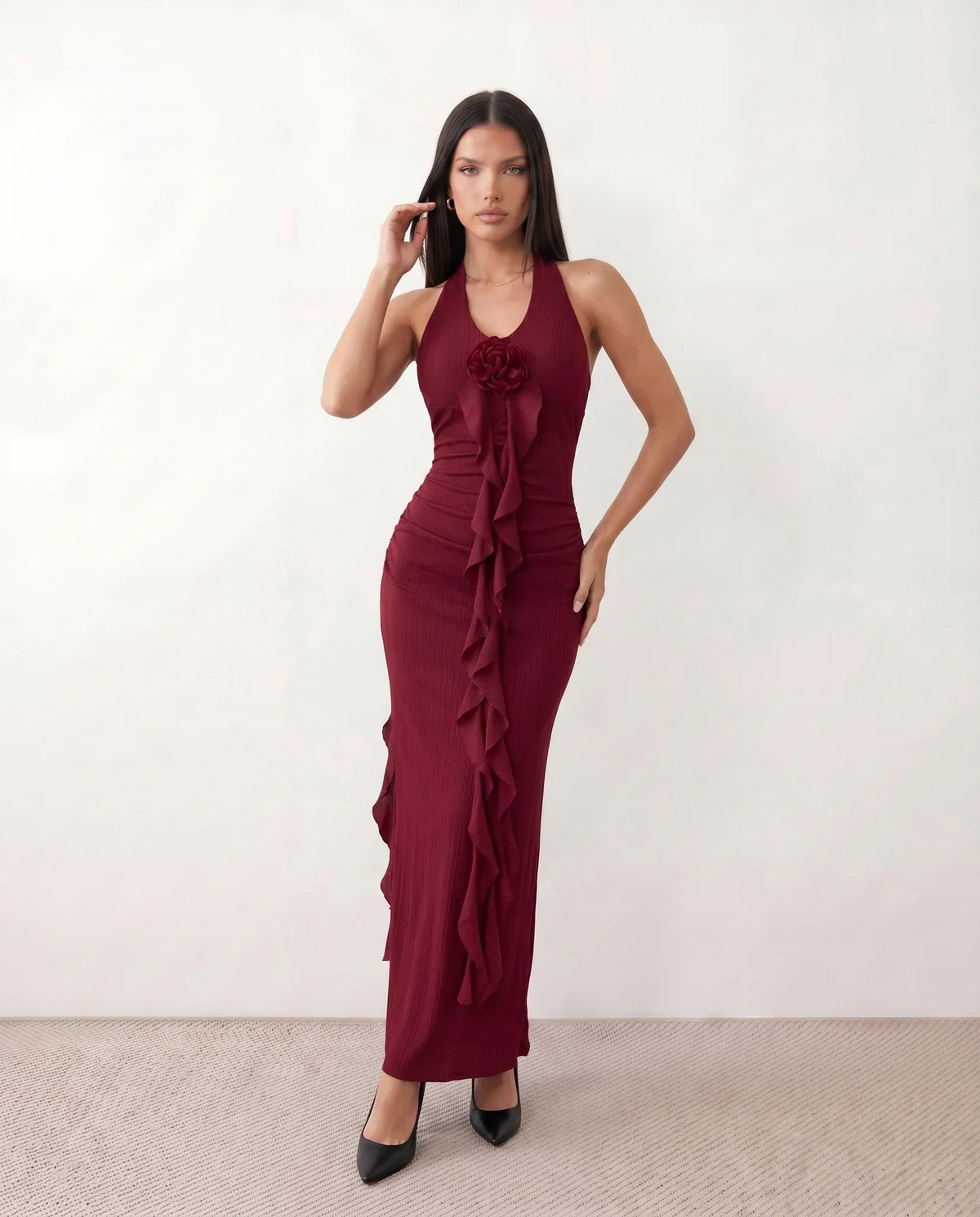 Isla Ribbed Halter Maxi Dress