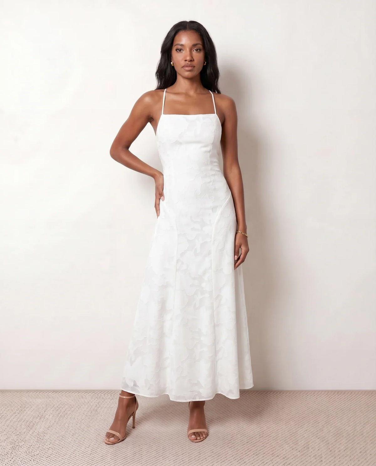 Selene Spaghetti Strap Lace-Up Maxi Dress