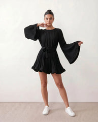 Caroline Pleated Ruffle Detail Mini Dress
