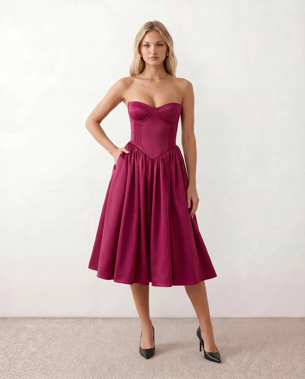 Vicenta Basque Waist Strapless Midi Dress