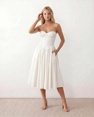 Vicenta Basque Waist Strapless Midi Dress