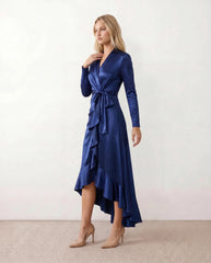 Cordula Glossy Ruffle Detail Maxi Dress