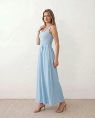 Colleen Basque Waist A-Line Maxi Dress