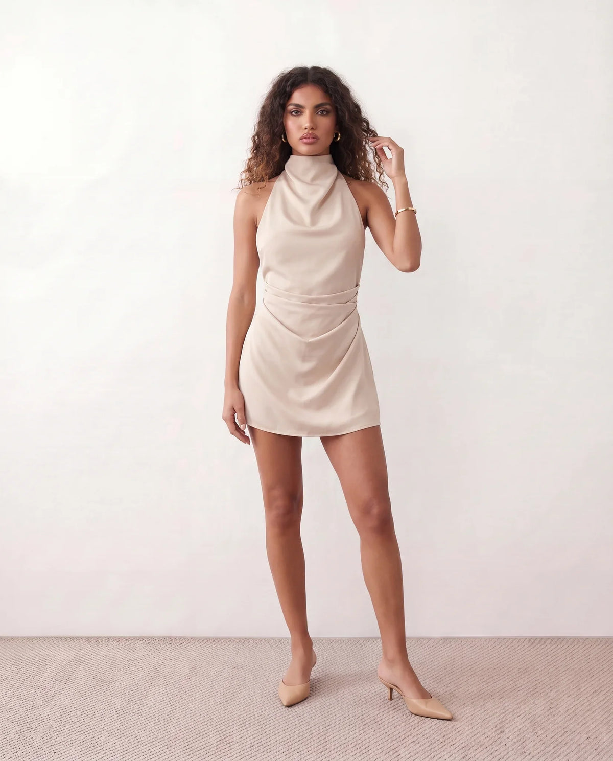 Piia Glossy Halter Mini Dress