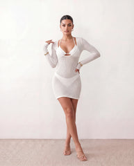Emiliana Crochet Plunge Neck Mini Dress