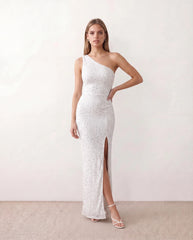Christa Sequined Asymmetric Neck Maxi Dress