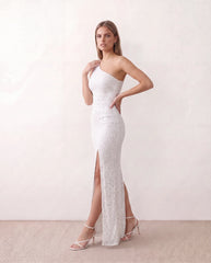 Christa Sequined Asymmetric Neck Maxi Dress