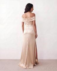 Adela Glossy Off Shoulder Maxi Dress