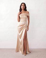 Adela Glossy Off Shoulder Maxi Dress