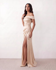 Adela Glossy Off Shoulder Maxi Dress