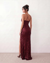 Adriane Sequined Spaghetti Strap Maxi Dress