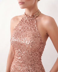Luigina Sequined Halter Midi Dress