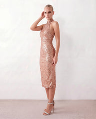 Luigina Sequined Halter Midi Dress