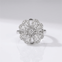 BAGUETTE ZIRCONIA ROTATING FLOWER RING - (ADJUSTABLE)