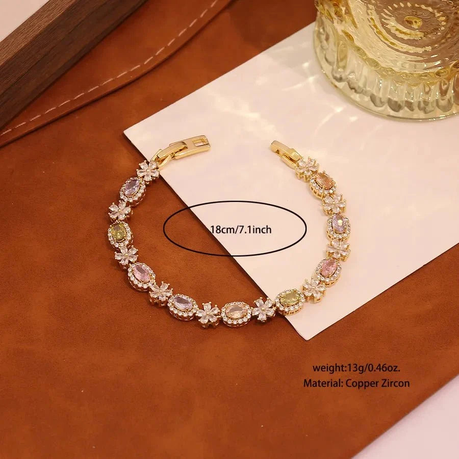 18K Gold Plated Copper Vacuum Electroplated Zircon Heart-Shaped Box Chain Bracelet Colorful Zircon Jewelry for Women Valentine's Day