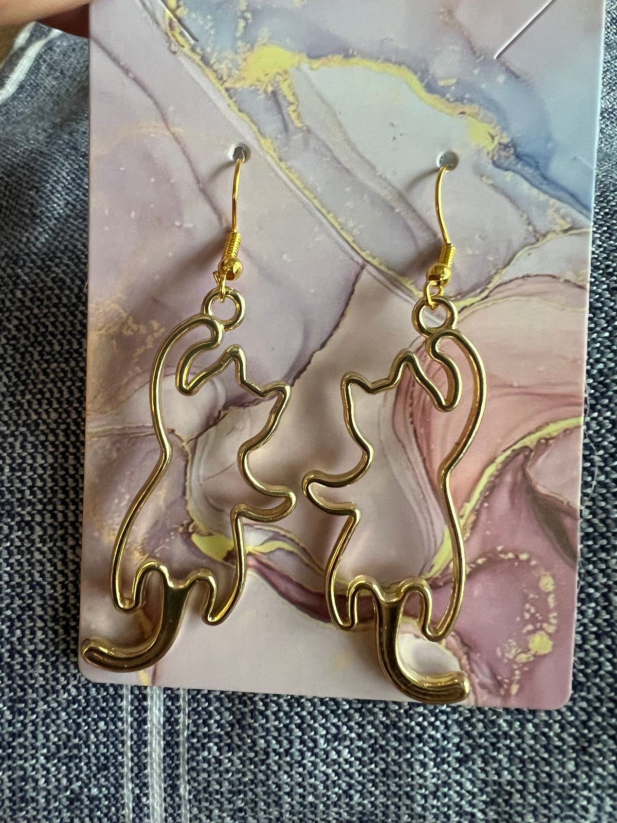 Golden Open Frame Cat Earrings
