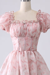 Blush A Line Square Neck Tiered Prom Dress with Ruffles