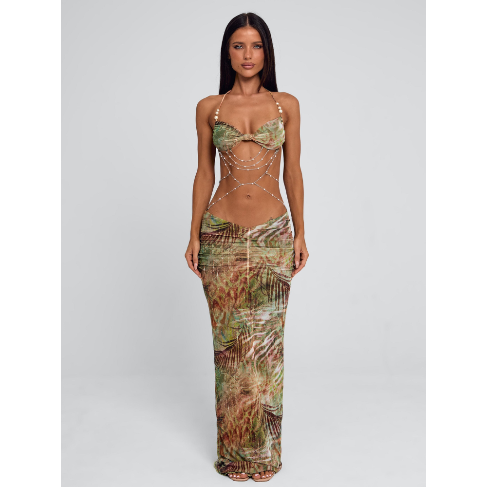 CARMELA | EMBELLISHED HALTER MAXI DRESS
