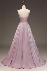 Glitter Spaghetti Straps Blush Prom Dress with Beading