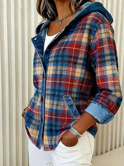 Briella – Contrast Check Hooded Denim Jacket