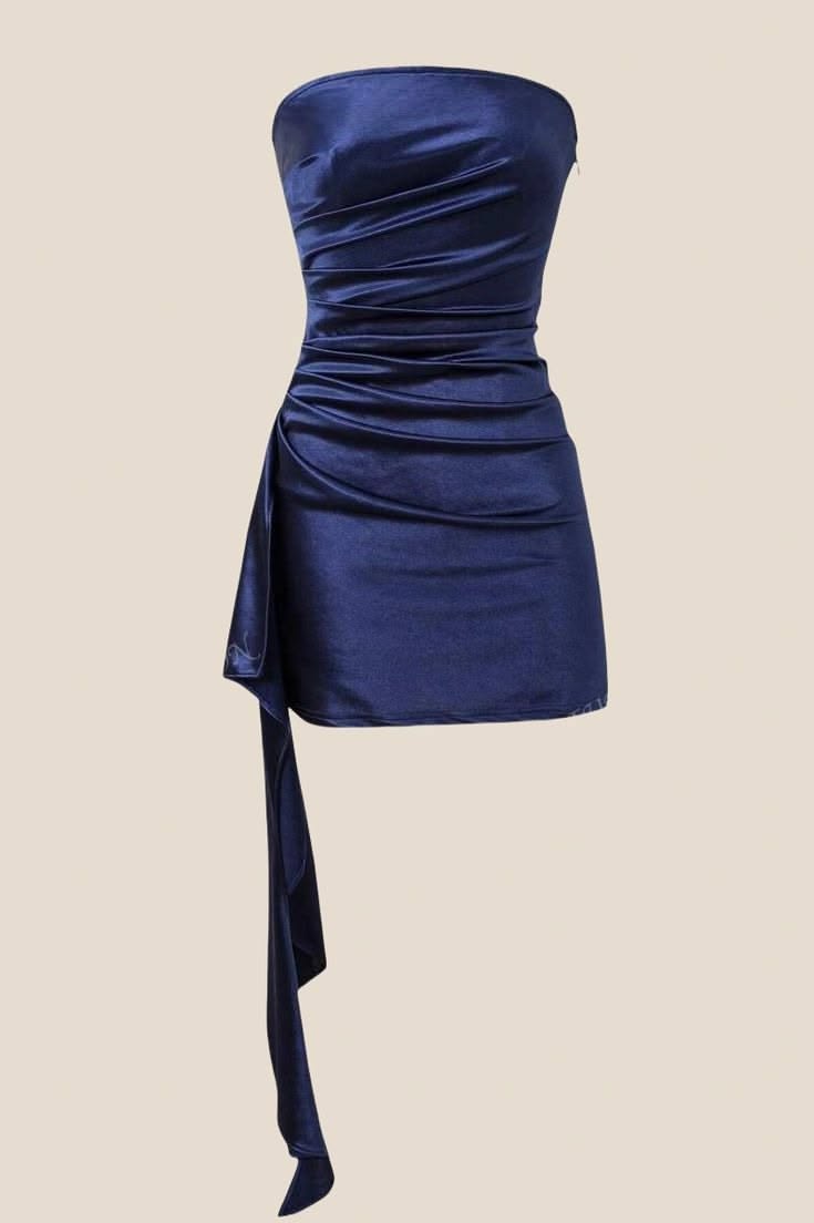Chic Homecoming Dress Navy Blue Stain Strapless Pleated Cocktail Dress Short Birthday Party Dress P4991 - Custom Color(Add Your Color On Order special instruct