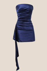 Chic Homecoming Dress Navy Blue Stain Strapless Pleated Cocktail Dress Short Birthday Party Dress P4991 - Custom Color(Add Your Color On Order special instruct