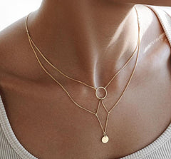 Elegant Layering Round Geometric Pendant Choker Necklace Waterproof Hypoallergenic