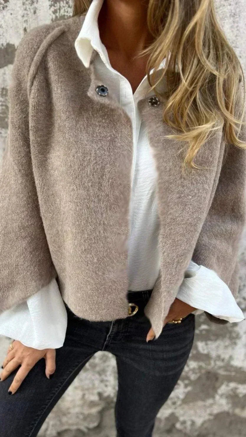 Amalia - Long Sleeve Round Neck Wool Cardigan