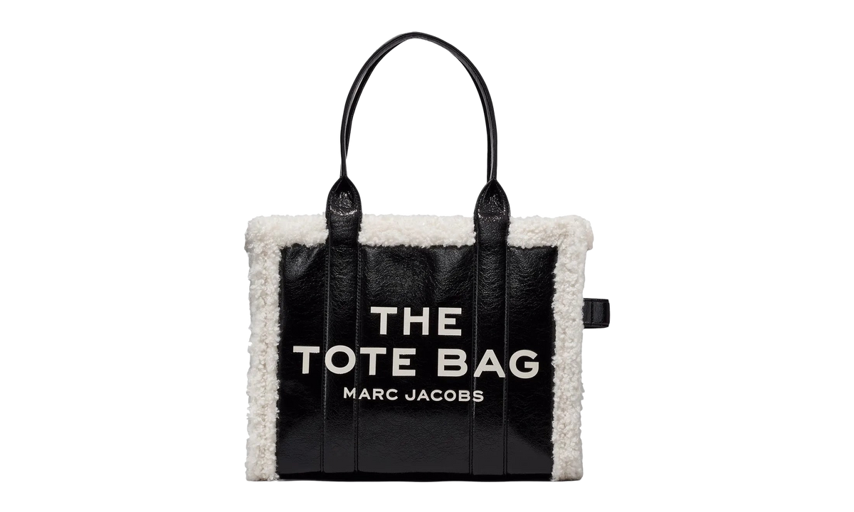 Crinkle Shearling Large Tote Bag BLACK/WHIT H050L01RE21-005