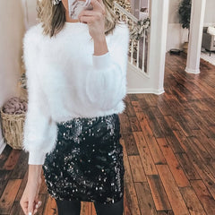 Black Sequin Mini Skirt