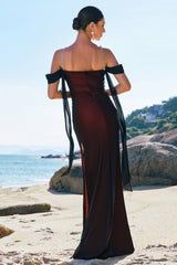 Mermaid Black Red Mermaid Cold Shoulder Long Bridesmaid Dress