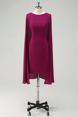 Grape Round Neck Bodycon Cocktail Party Dress With Cape