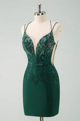 Sparky Dark Green Tight Short Homecoing Dress with Beadings