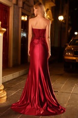Sparkly Burgundy Floral Mermaid Beaded Corset Long Prom Dress with Slit