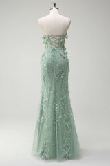 Sage Floral Beaded Mermaid Sweetheart Long Prom Dress with Slit