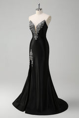 Sparkly Black Mermaid Beaded Long Prom Dress with Slit