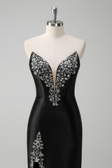 Sparkly Black Mermaid Beaded Long Prom Dress with Slit