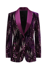 Sparkly Purple One Button Shawl Lapel Women's Prom Blazer