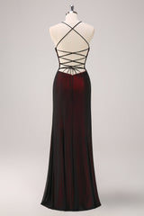 Sparkly Black Red Mermaid Spaghetti Straps Long Bridesmaid Dress with Beading