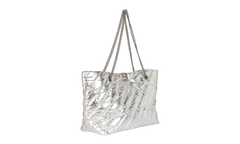 Medium Metallized Quilted Crush Carry All Tote Bag Silver 777856 2AAWU 8110